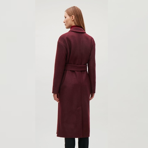 COS Belted Wool Coat in Burgundy - Picture 3 of 9